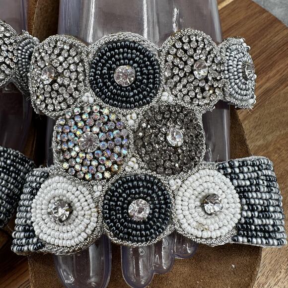 Mascha Shoes Womens Size 39 US 8.5‎ Silver Beaded Wedge Sandals Italy Platform - Picture 4 of 13